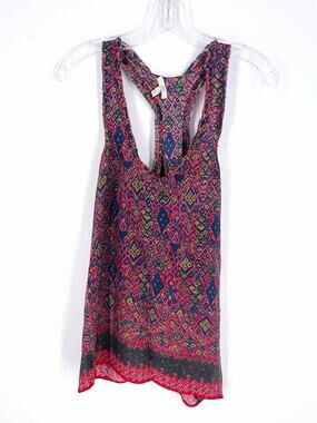 Joie Size S Navy/Pink Print Silk Designer Top-Sleeveless